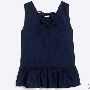 NWT J. Crew Bow-back Navy Peplum Top, Sz XS